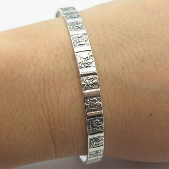 925 Sterling Silver Vintage Danecraft Fleur-de-Lis Bangle Bracelet 8"